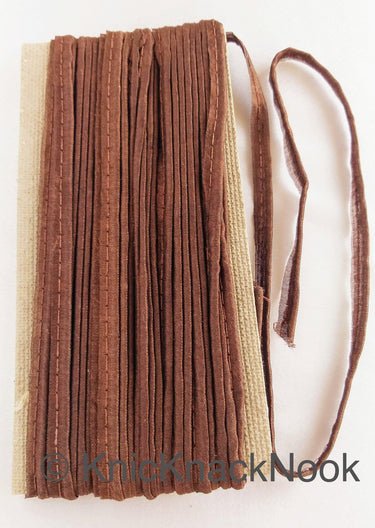 2mm Flanged Insertion Piping on 9mm Band, Dark Brown Art Silk Trim